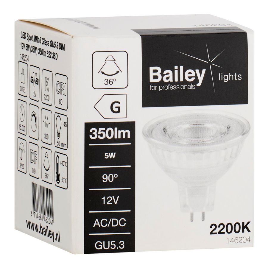 LED-lamp MR16 Glass spot GU5.3 DIM 12V 5W 35W 350lm 822 36D