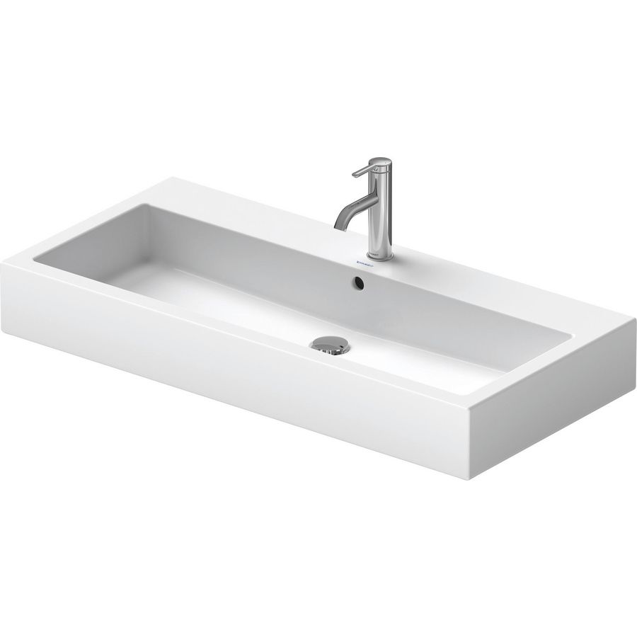 VERO #045410 wastafel 1000mm wit met kraangat met overloop geslepen onderzijde
