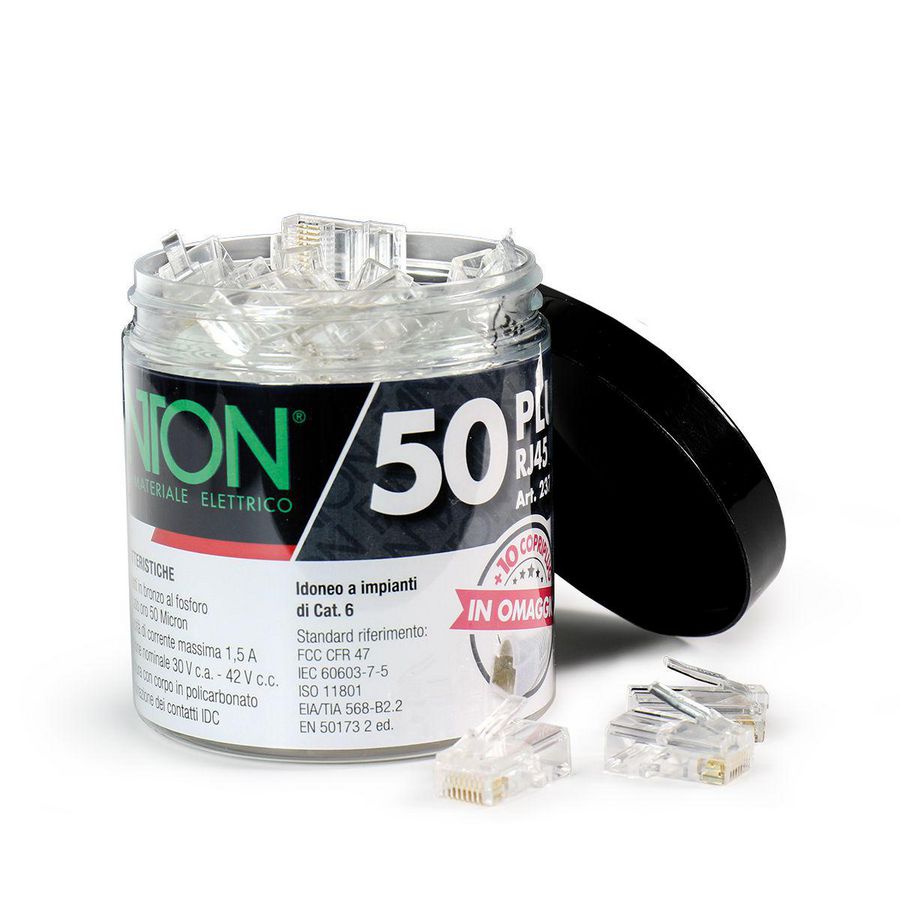 Set met 50 stekkers RJ45 cat.6 UTP transp. FDS23727 + 10 tule FDT23730 VVE=6