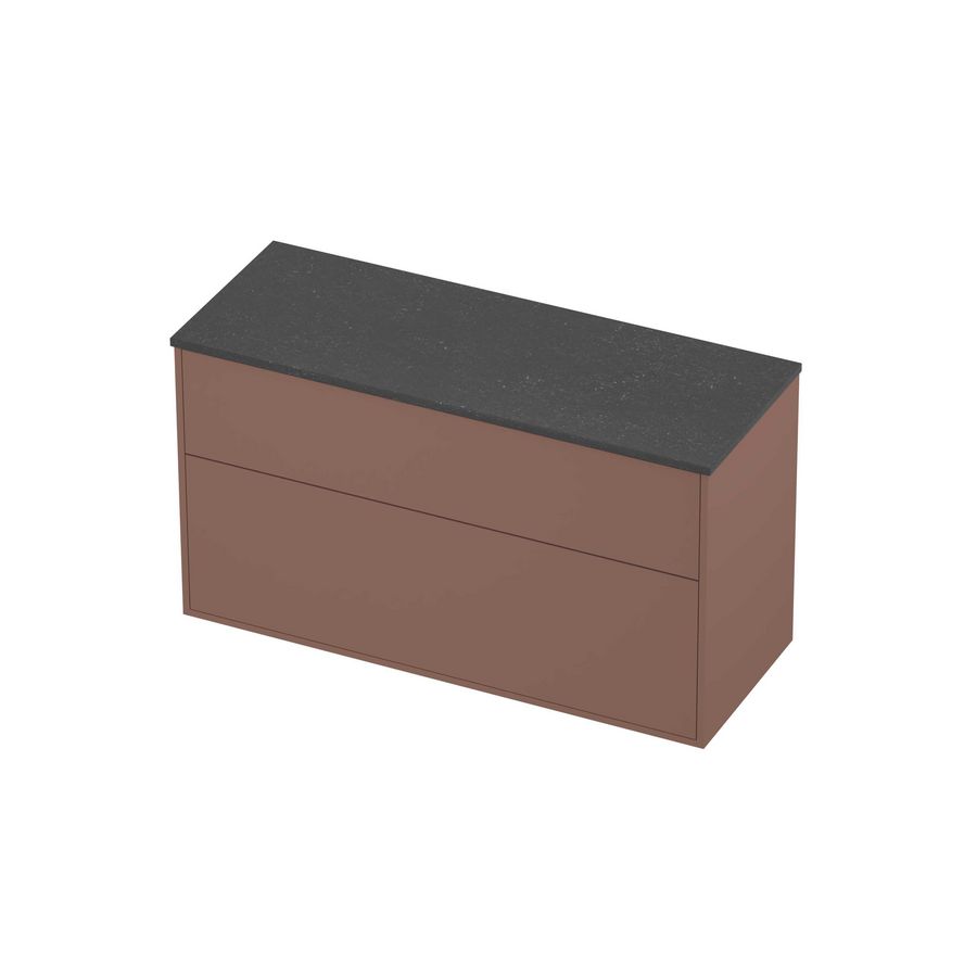 Deck Set Top afdekplaat hardsteen en onderkast tbv grepen 2 laden a-symmetrisch in kader 1200x460x670mm Blue stone/Beauty blush
