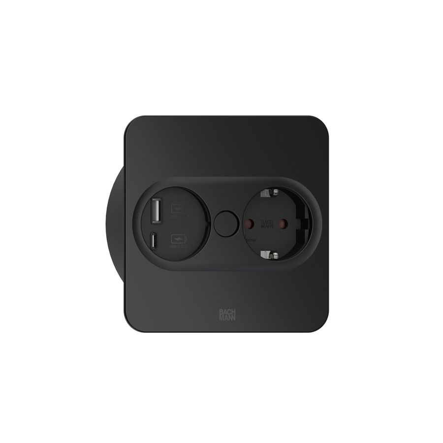 Twist 2 1x 230V RA + 1x USB A/C chrgr 2m RA vierkant zwartm.