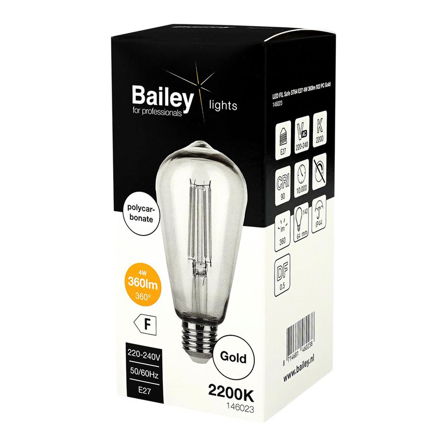 LED-lamp ST64 FIL Safe E27 4W (32W) 360lm 922 PC goud