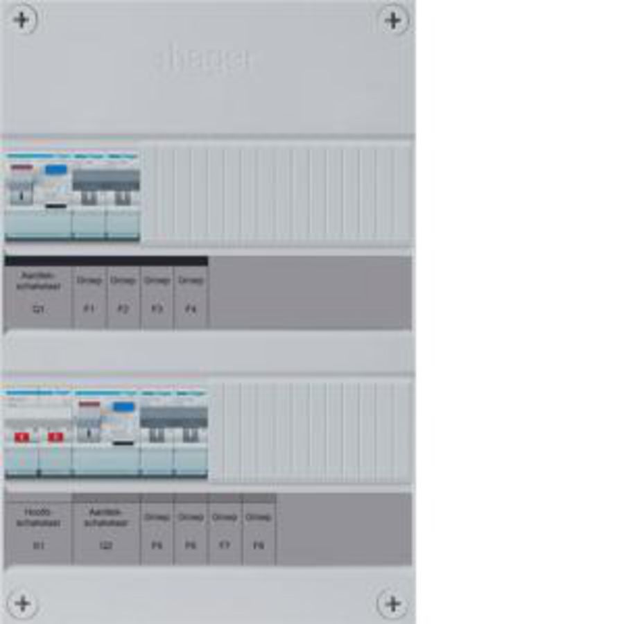 Groepenkast 4-groepver. HS 2xALS 30 mA 1F excl. buisinvoer