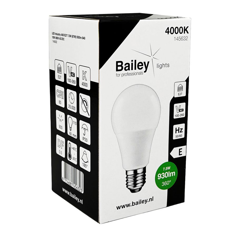 LED-lamp Industry A60 E27 7.5W 67W 930lm 840 100V-260V AC/DC