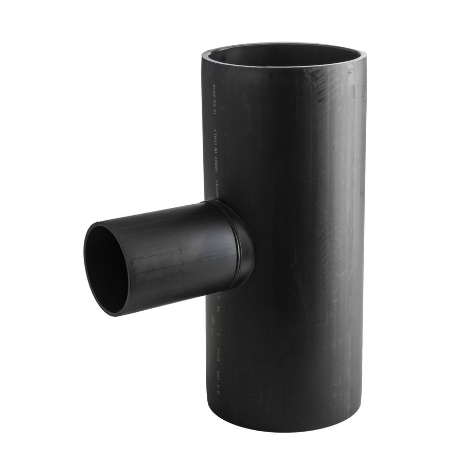 PE verloop T-stuk 88,5° 200x110mm PN4 zwart