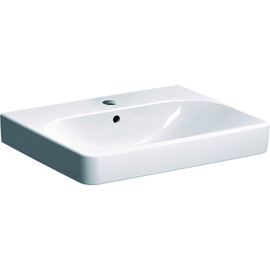 Smyle Square wastafel 60x48cm met kraangat + overloop wit Keratect