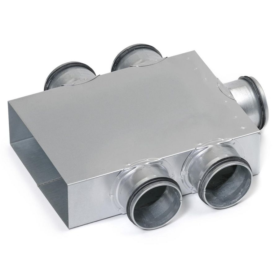 Luchtverdeelunit RKDU hoofdkanaal 220X80mm m. 5x aansl. 80mm