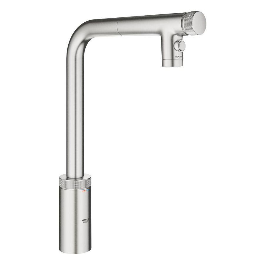 Minta keukenkraan smartcontrol L-uitloop uittrekbaar dual spray supersteel (rvs look) (prof)