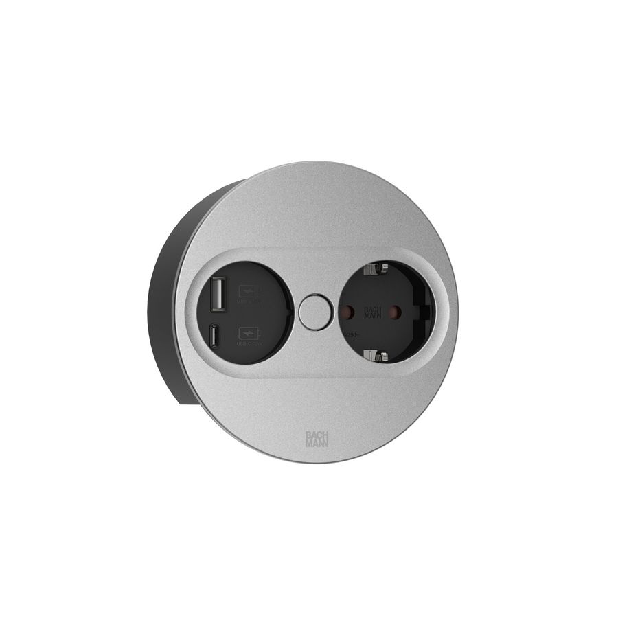 TWIST 2 1x 230V RA 1x USB A/C chrgr 0,2m GST o.g. rond zilve