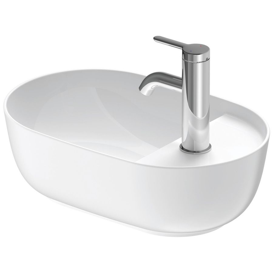 LUV #038142v opzetwastafel 420mm kleur buitenkant wit zijdemat (wit glans binnen) met kraangat geslepen onderzijde