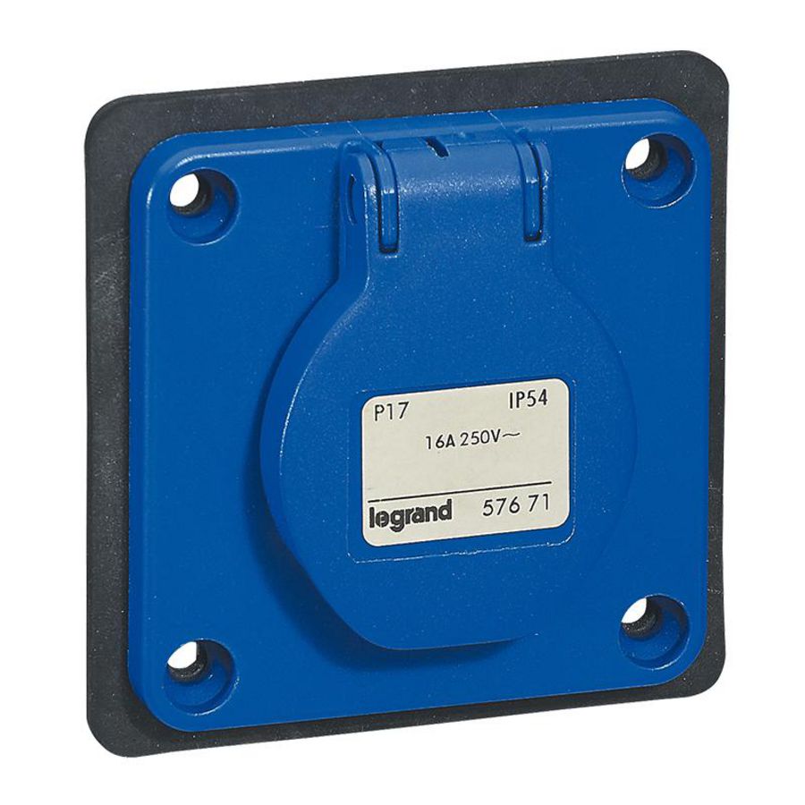 Inbouw Wandcontactdoos PA 230V 16A 3P IP54 kunstst.blauw P17