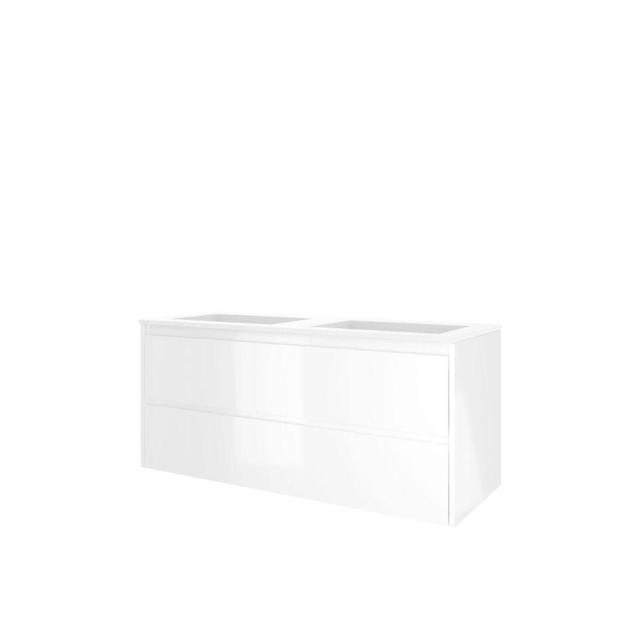 Set Proline polystone Elegant dubb. wastafel mat wit zonder kraangat onderkast symmetrisch glans wit 120x46cm