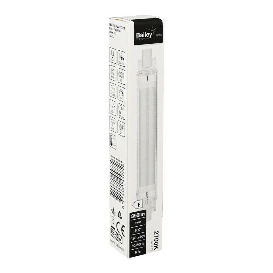 LED-lamp R7s Glass 17x118 DIM 7.6W (63W) 850lm 827