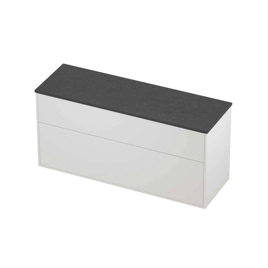 Deck Set Top afdekplaat hardsteen en onderkast tbv grepen 2 laden a-symmetrisch in kader 1400x460x670mm Blue stone/matt white