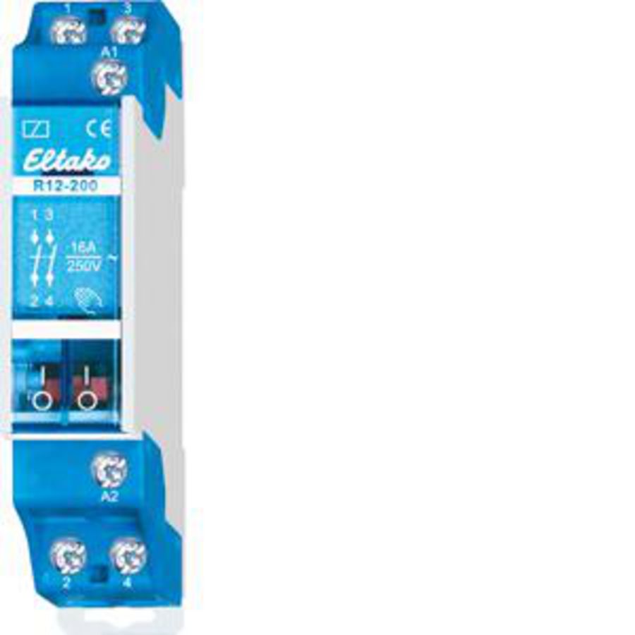 Schakelrelais 2 NO 16A/250V AC. Stuurspanning 12VDC