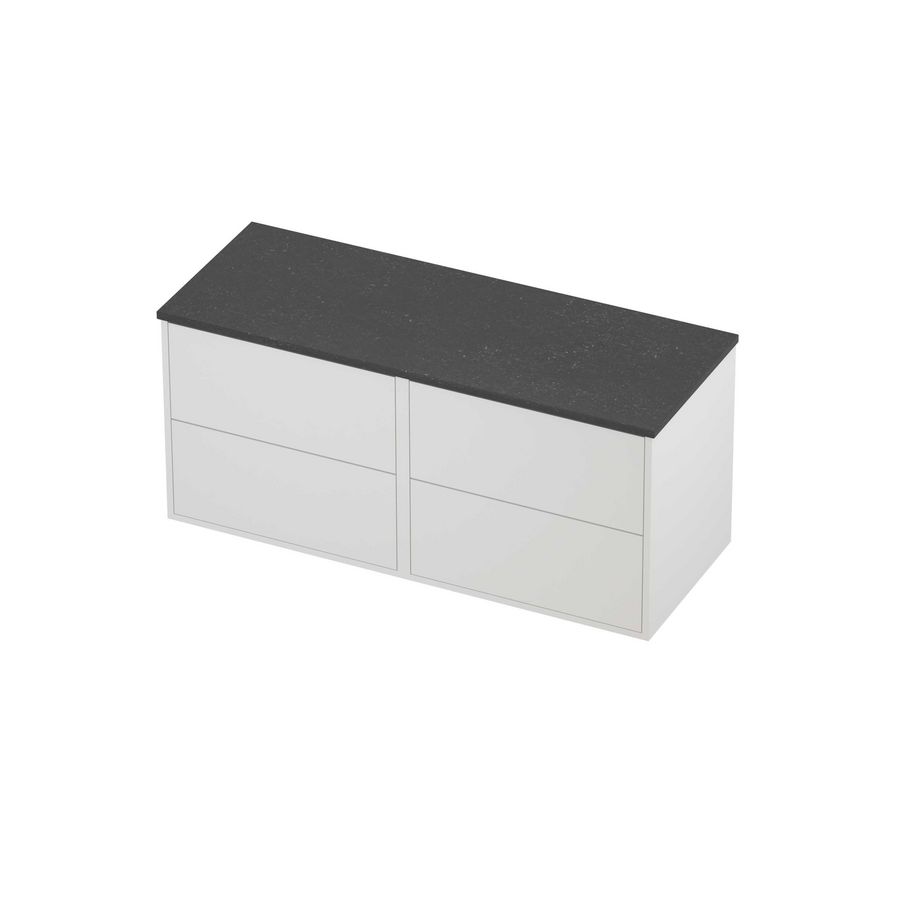 Deck Set Top afdekplaat hardsteen en onderkast tbv grepen 4 laden symmetrisch in kader 1200x460x540mm Blue stone/matt white