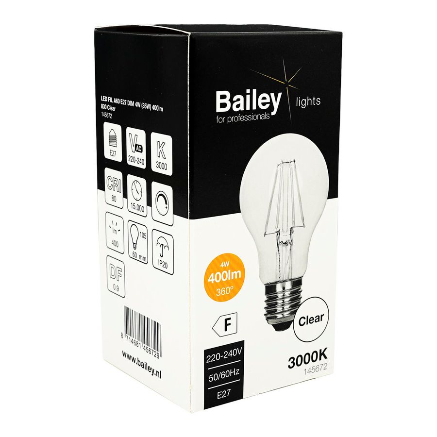 LED-lamp A60 CL FIL E27 DIM 4W 35W 400lm 830 helder