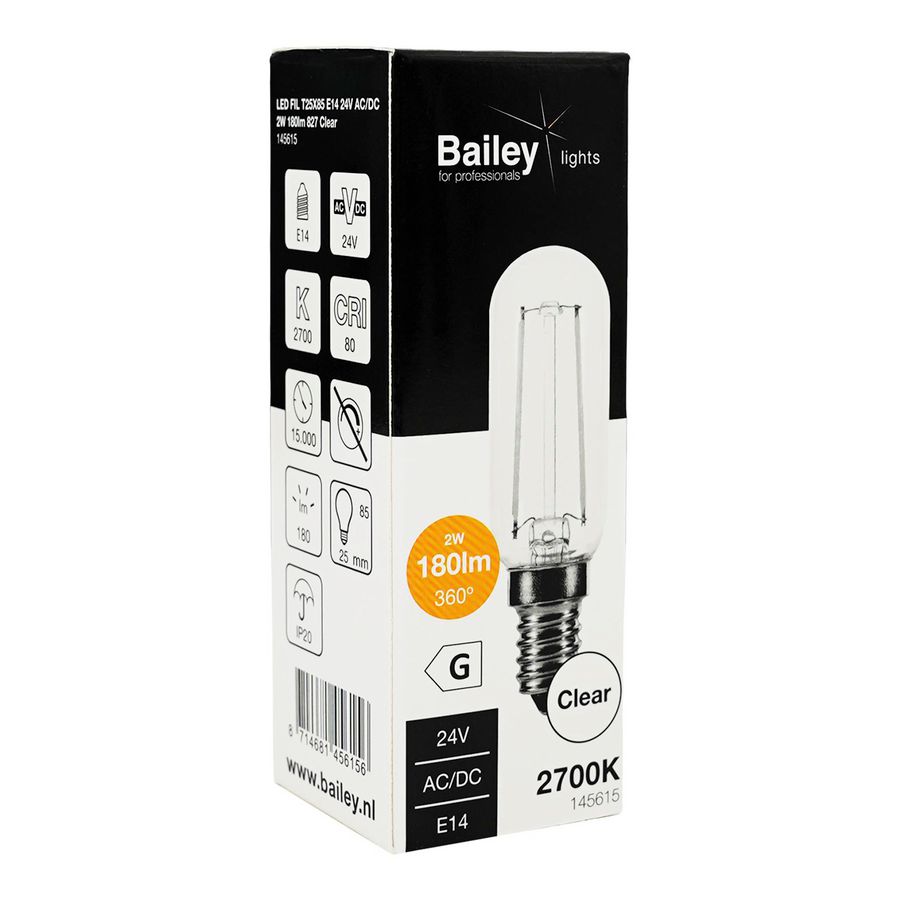 LED-lamp T25 FIL E14 24V AC/DC 2W 180lm 18W 827 helder