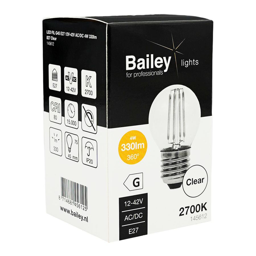 LED-lamp G45 FIL E27 12V-42V AC/DC 4W 330lm (30W) 827 helder