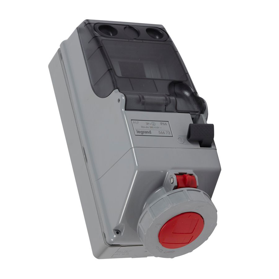 Wandcontactsdoos gesch. + DIN 400V 32A 4-polig IP55 P17