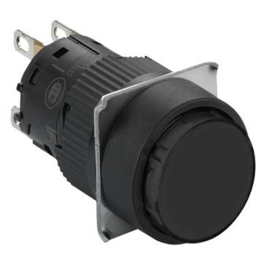Drukknop Verzonken Terugvering 16mm 1NO + 1NC Zwart