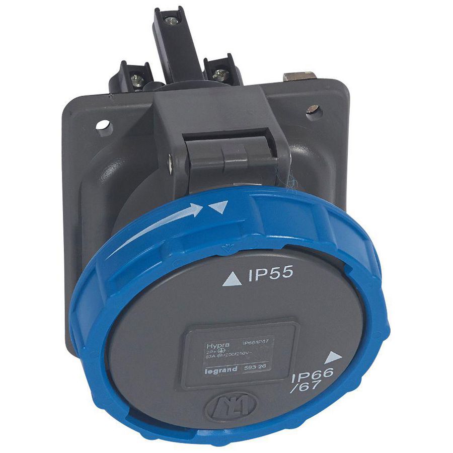 Inbouw Wandcontactdoos 230V 63A 3P IP67 kunstst. blauw Hypra