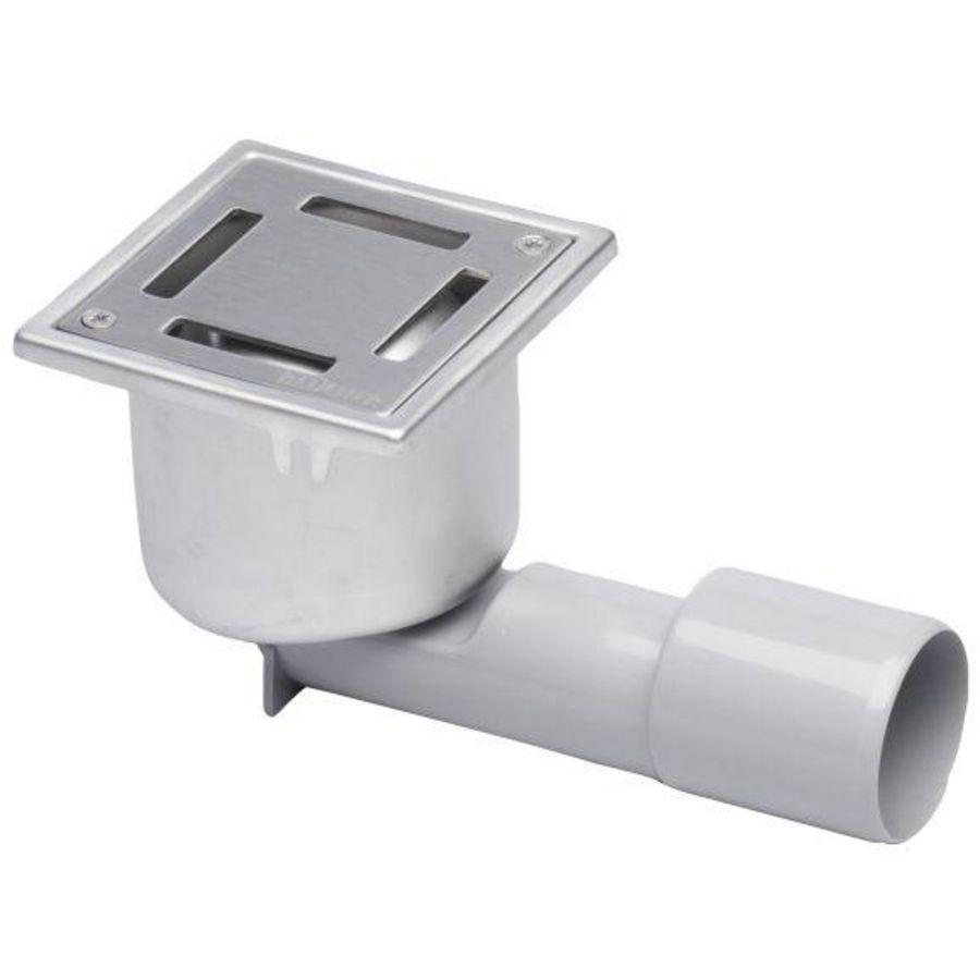 Vloerput Compact sleuf RVS304 97x97 onderaansluiting 40mm zijaansluiting 40/50 waterslot 50mm schr.hoogte niet verstelbaar
