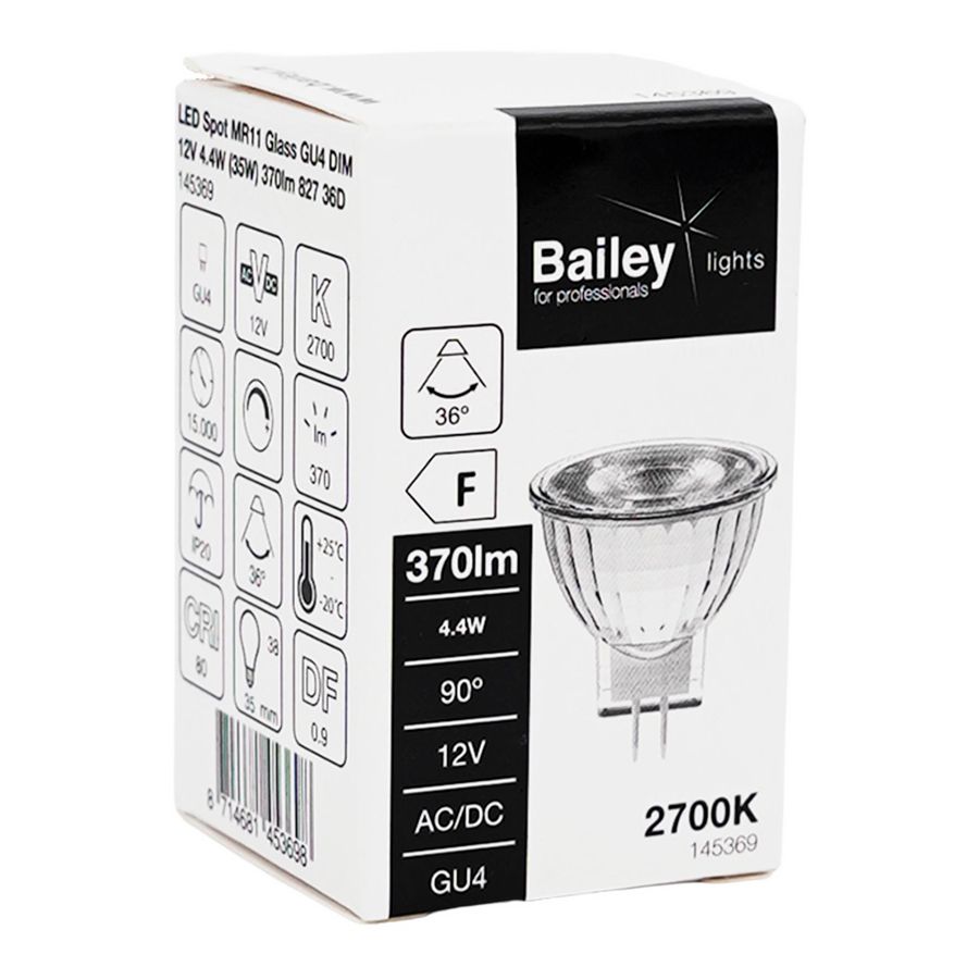 LED-lamp MR11 Glass spot GU4 DIM 12V 4.4W 35W 370lm 827 36D