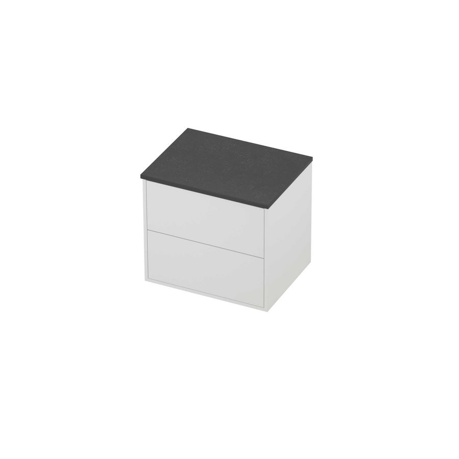 Deck Set Top afdekplaat hardsteen en onderkast tbv grepen 2 laden symmetrisch in kader 600x460x540mm Blue stone/matt white