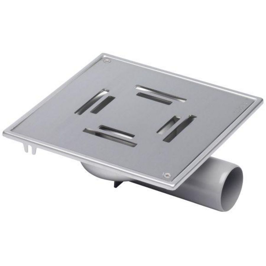 Vloerput Compact sleuf RVS304 197x197mm onderaansluiting /zijaansluiting  50mm vastschroefbaar hoogte niet verstelbaar