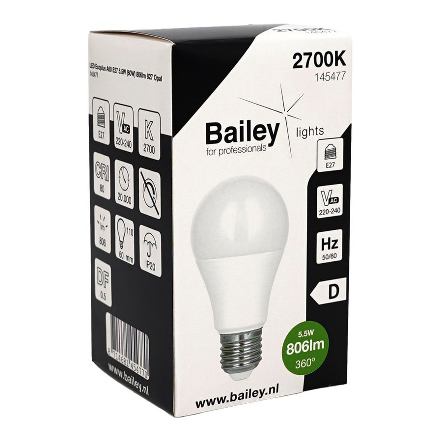 LED-lamp A60 Ecoplus E27 5.5W 60W 806lm 827 opaal