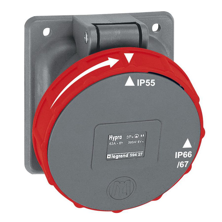 Inbouw Wandcontactdoos 400V 63A 4P IP67 kunstst. blauw Hypra