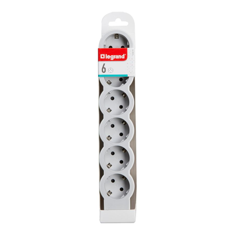 Contactdoos standaard 6x2P + A z.snoer wit-grijs VVE=10