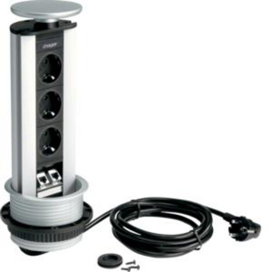 Contactdozen Pop-up 3 + data RJ45 cat.6 2-voudig P/P