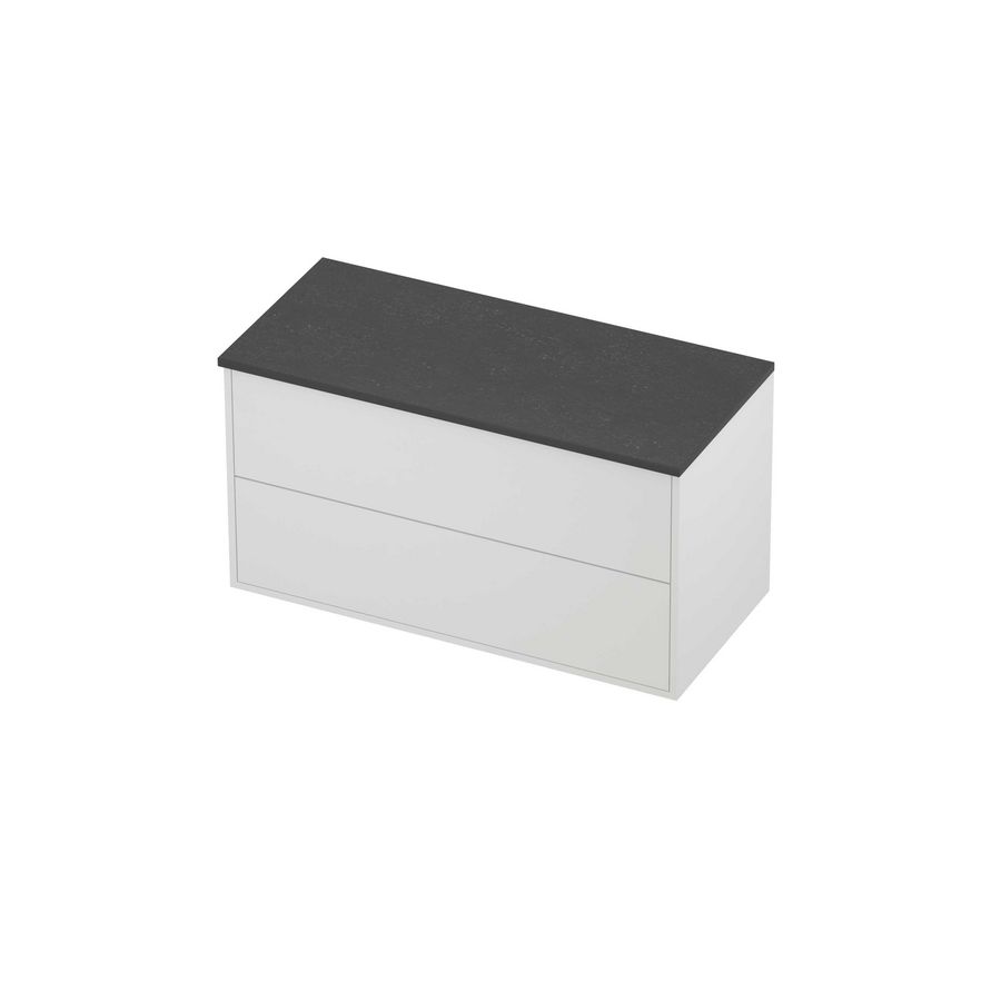 Deck Set Top afdekplaat hardsteen en onderkast tbv grepen 2 laden symmetrisch in kader 1000x460x540mm Blue stone/matt white