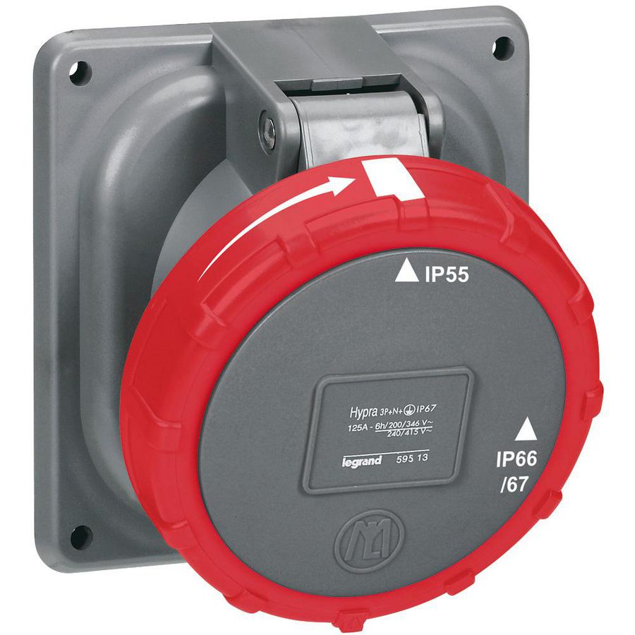 Inbouw Wandcontactdoos 400V 125A 5P IP67 kunstst. rood Hypra