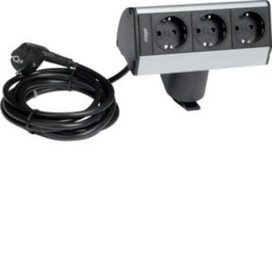 Bureaustekkerdoos met houder 3 wcd nat.geEloxeerd