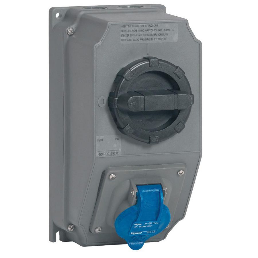Wandcontactsdoos gesch. 230V 16A 6h 3-polig IP44 Hypra