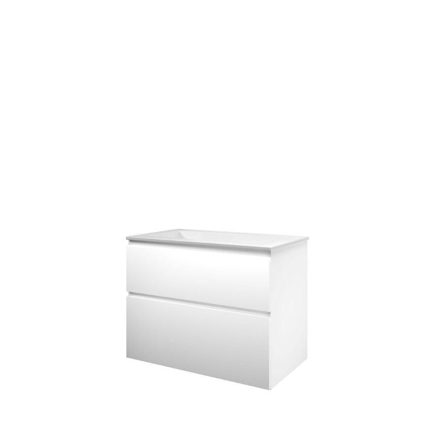 Set Proline polystone Elegant wastafel glans wit zonder kraangat onderkast asymmetrisch mat wit 80x46cm