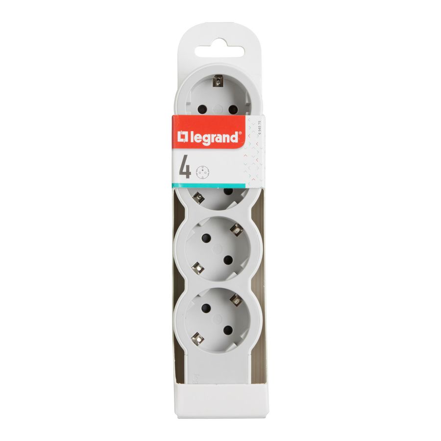 Contactdoos standaard 4x2P + A z.snoer wit-grijs VVE=10
