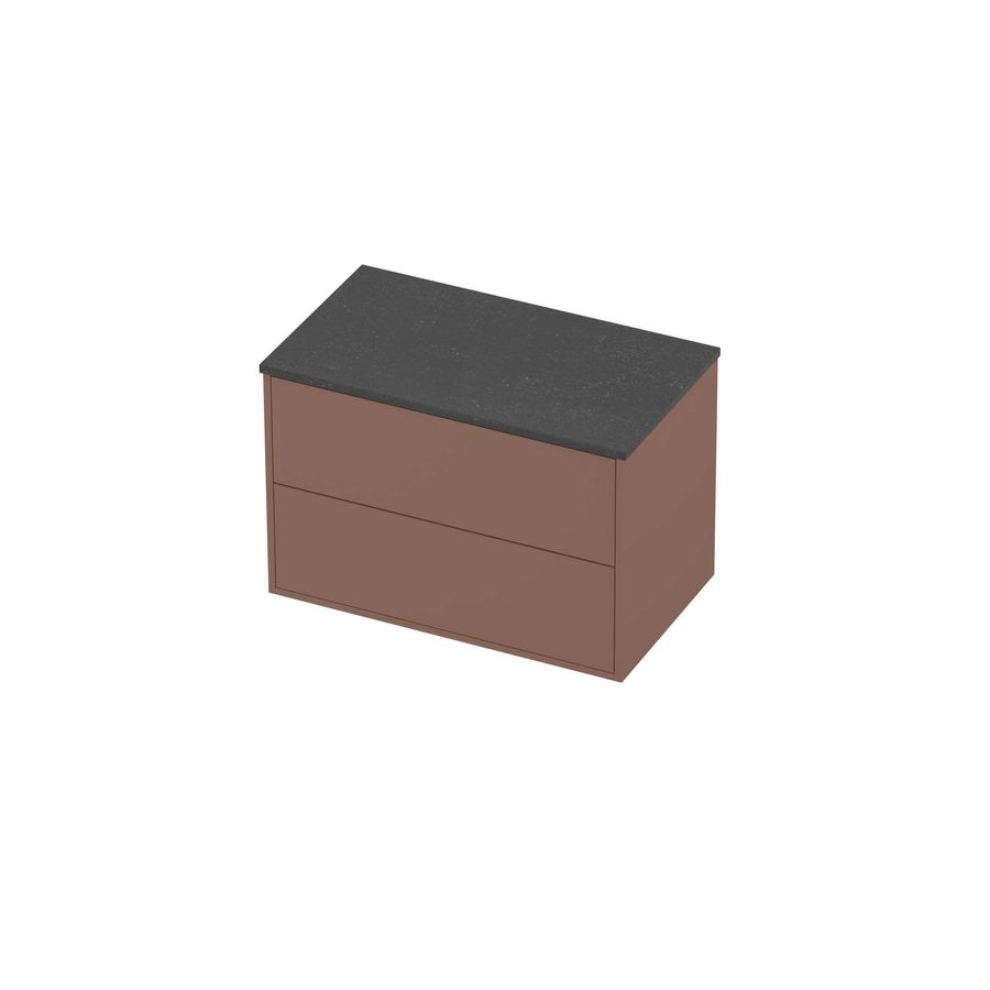 Deck Set Top afdekplaat hardsteen en onderkast tbv grepen 2 laden symmetrisch in kader 800x460x540mm Blue stone/Beauty blush