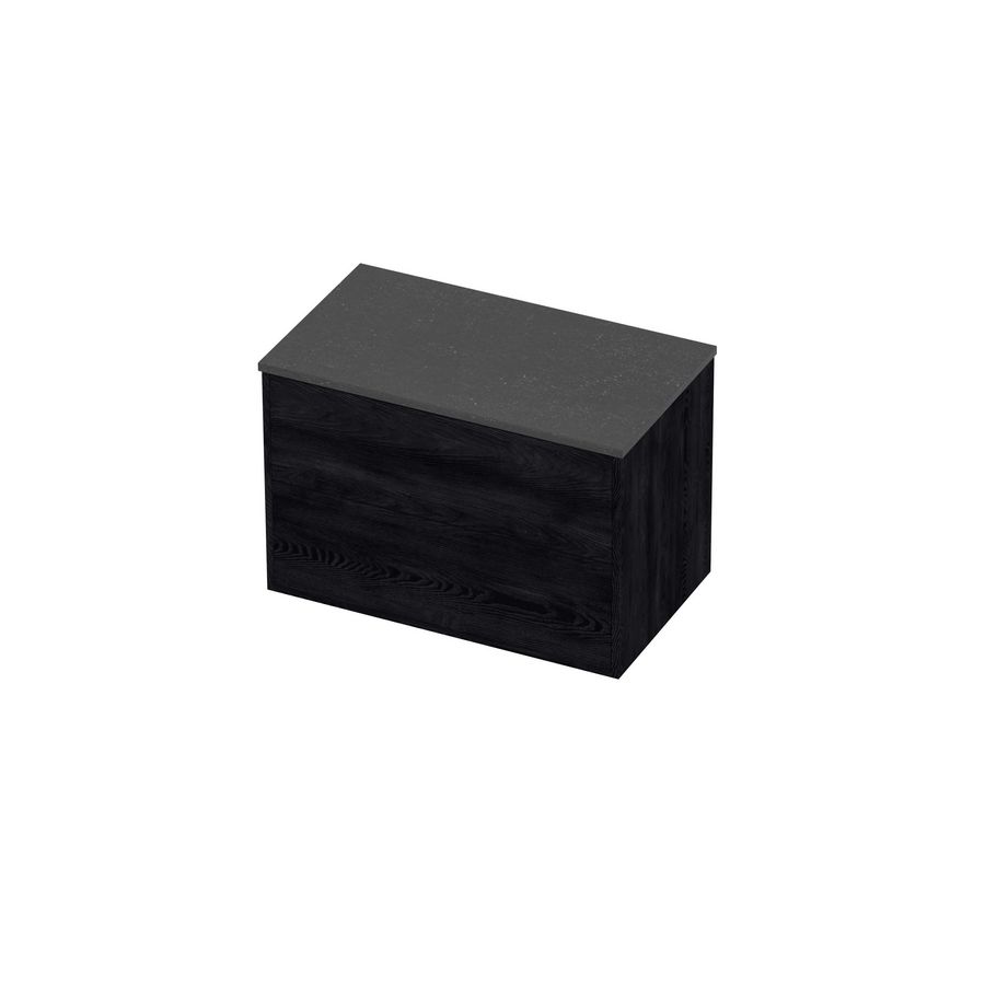 Deck Set Top afdekplaat hardsteen en onderkast tbv grepen 2 laden symmetrisch in kader 800x460x540mm Blue stone/Black oak