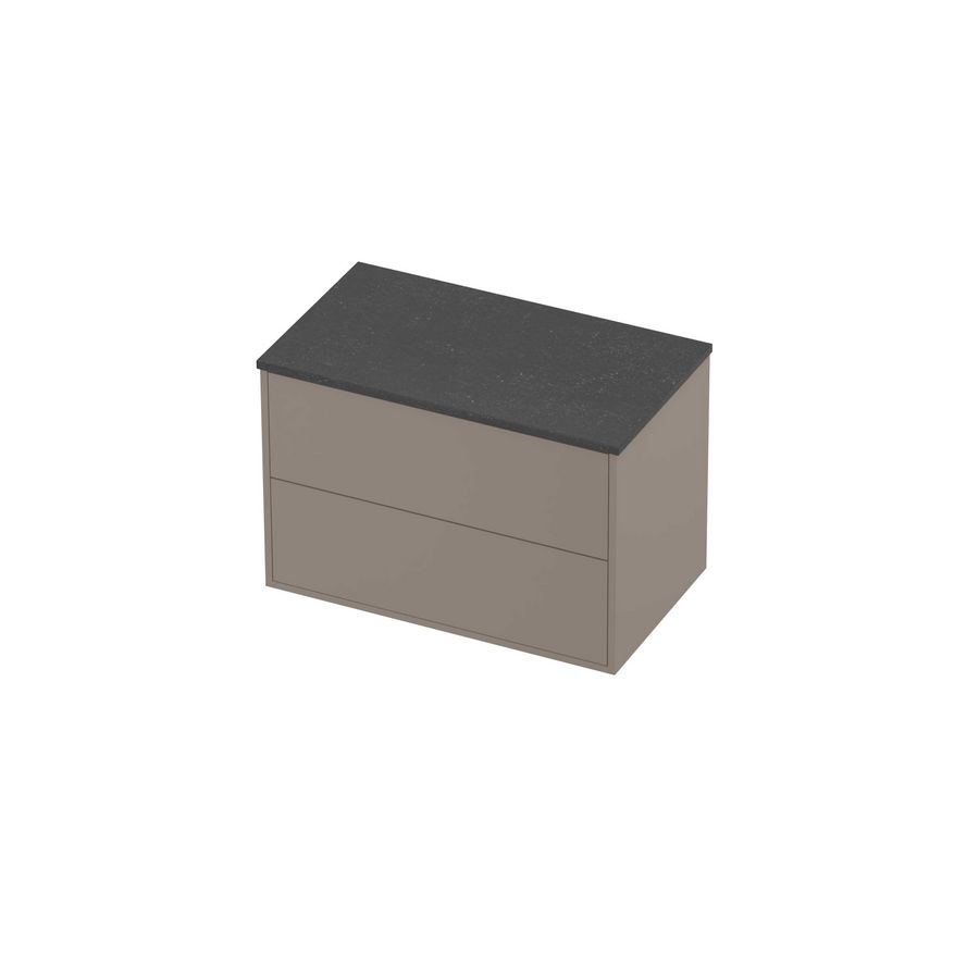 Deck Set Top afdekplaat hardsteen en onderkast tbv grepen 2 laden symmetrisch in kader 800x460x540mm Blue stone/Clay beige