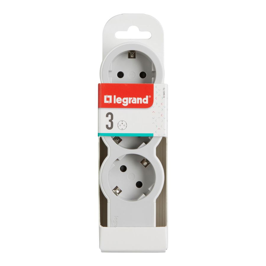 Contactdoos standaard 3x2P + A z.snoer wit-grijs VVE=10