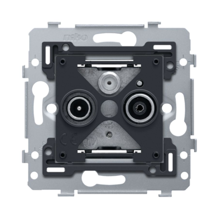 Sokkel 2 enkelvoudige coaxaansl.en TV en FM en satteliet