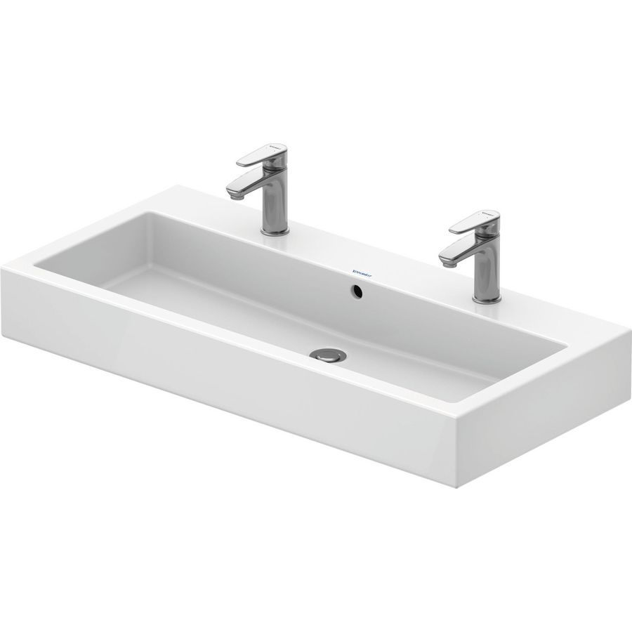 VERO #045410 wastafel 1000mm wit met 2 kraangaten met overloop geslepen onderzijde