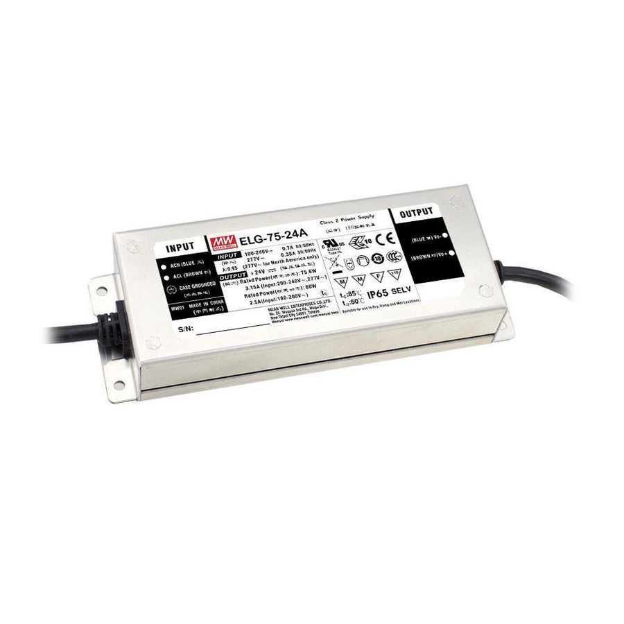 AC-DC enkele output LED Driver CV+CC 75W 24V CC fixed IP67