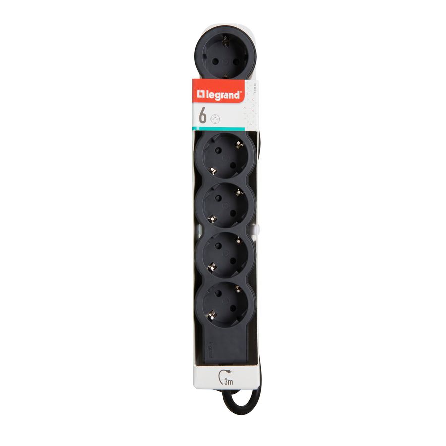 Contactdoos standaard 6x2P + A 3m. zwart VVE=10