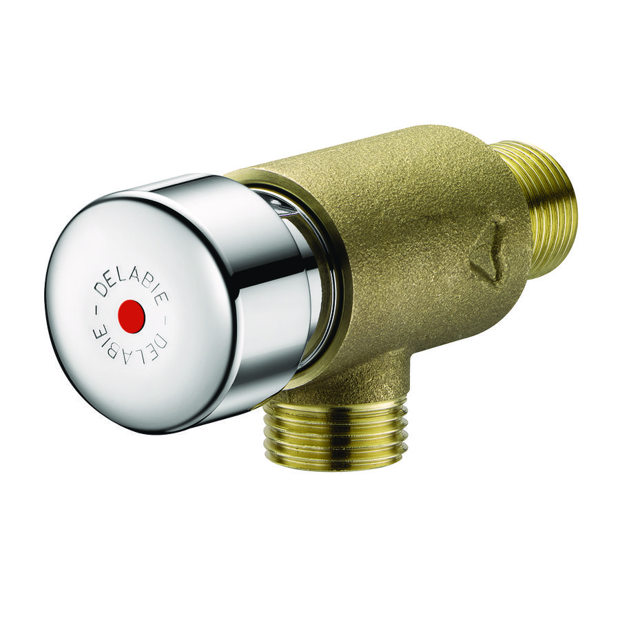 Wandkraan TEMPOSTOP zelfsluitend 1/2"bu.dr. sprong 27mm huis blank messing/knop chroom