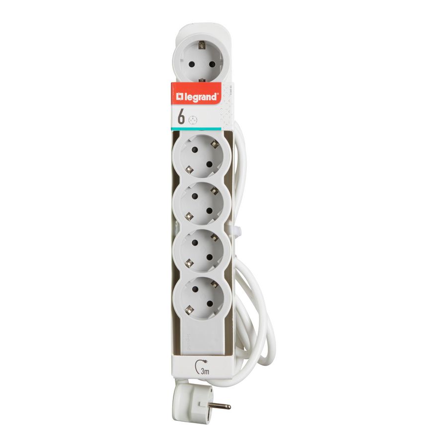 Contactdoos standaard 6x2P + A 3m. wit-grijs VVE=10
